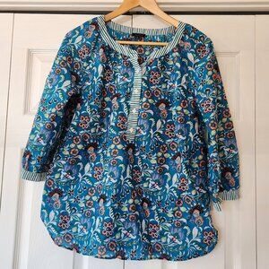 Talbots cotton floral stripes long sleeve blouse top shirt